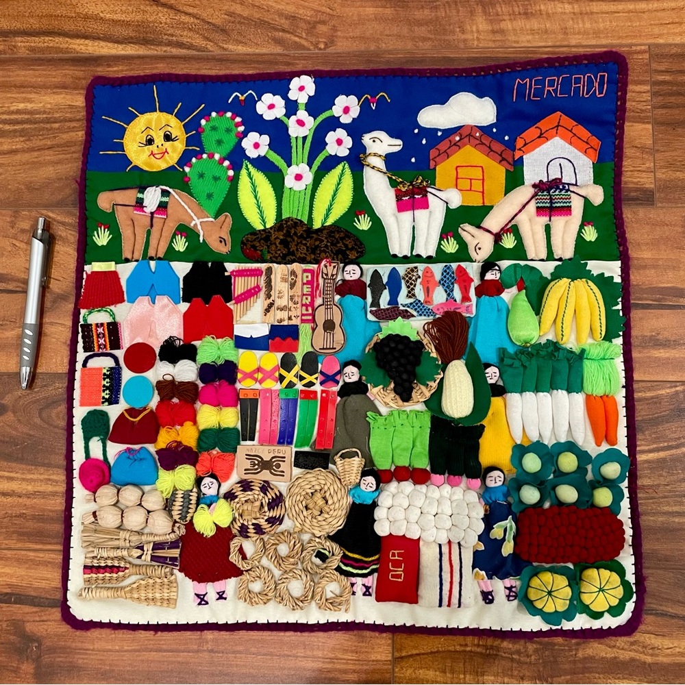 🇵🇪 Peru Indian Arpillera folk art handmade tapestry wall hanging appliqué